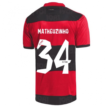 Enfant Football Maillot Matheuzinho #34 Rouge Noir Tenues Domicile 2021/22 T-shirt