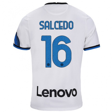 Enfant Football Maillot Eddie Salcedo #16 Blanc Bleu Tenues Extérieur 2021/22 T-Shirt