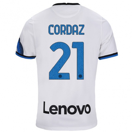 Enfant Football Maillot Alex Cordaz #21 Blanc Bleu Tenues Extérieur 2021/22 T-Shirt