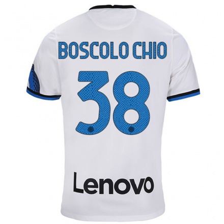 Enfant Football Maillot Riccardo Boscolo Chio #38 Blanc Bleu Tenues Extérieur 2021/22 T-shirt