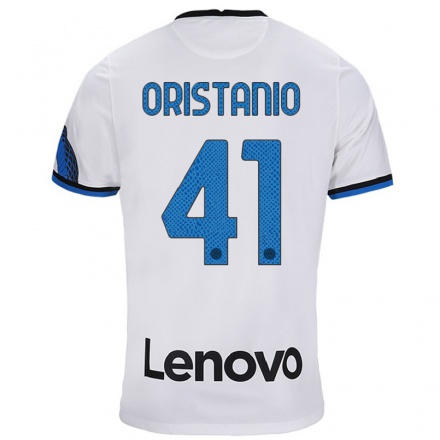 Enfant Football Maillot Gaetano Oristanio #41 Blanc Bleu Tenues Extérieur 2021/22 T-Shirt