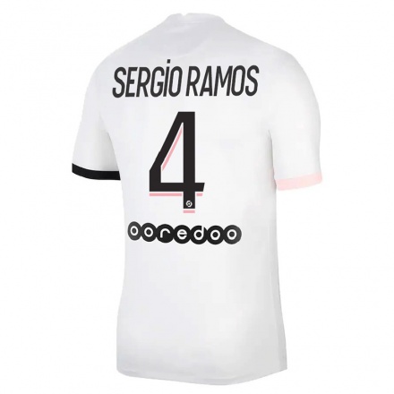 Enfant Football Maillot Sergio Ramos #4 Blanc Rose Tenues Extérieur 2021/22 T-shirt
