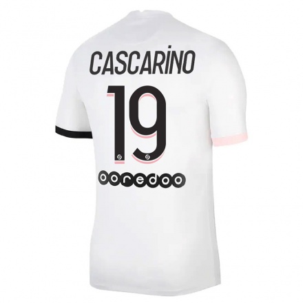 Enfant Football Maillot Estelle Cascarino #19 Blanc Rose Tenues Extérieur 2021/22 T-Shirt