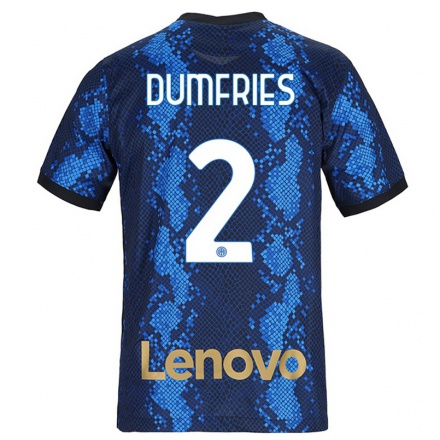 Enfant Football Maillot Denzel Dumfries #2 Bleu Foncé Tenues Domicile 2021/22 T-shirt