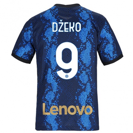 Enfant Football Maillot Edin Dzeko #9 Bleu Foncé Tenues Domicile 2021/22 T-Shirt