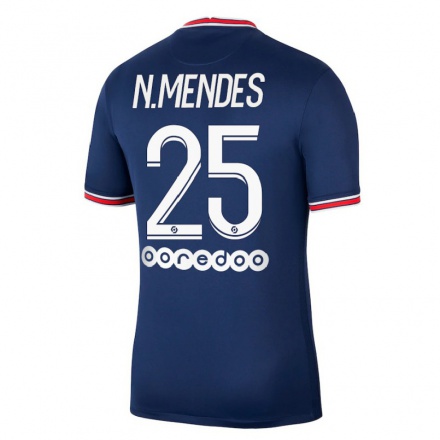 Enfant Football Maillot Nuno Mendes #25 Bleu Bordeaux Tenues Domicile 2021/22 T-shirt