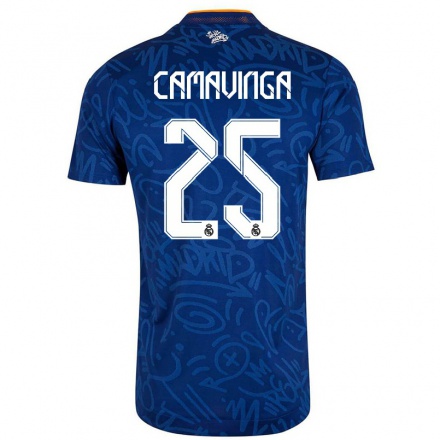Enfant Football Maillot Eduardo Camavinga #25 Bleu Foncé Tenues Extérieur 2021/22 T-Shirt