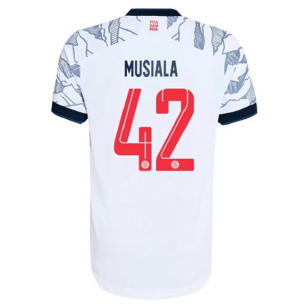 Enfant Football Maillot Jamal Musiala #42 Gris Blanc Tenues Third 2021/22 T-Shirt