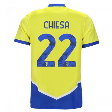 Enfant Football Maillot Federico Chiesa #22 Bleu Jaune Tenues Third 2021/22 T-Shirt