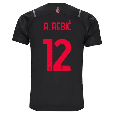 Enfant Football Maillot Ante Rebic #12 Noir Tenues Third 2021/22 T-Shirt