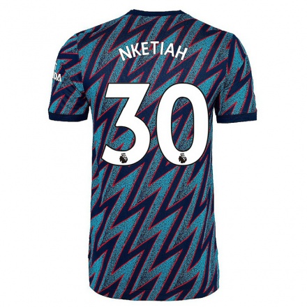 Enfant Football Maillot Eddie Nketiah #30 Bleu Noir Tenues Third 2021/22 T-Shirt