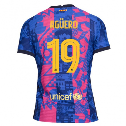 Enfant Football Maillot Sergio Aguero #19 Rose Bleue Tenues Third 2021/22 T-Shirt