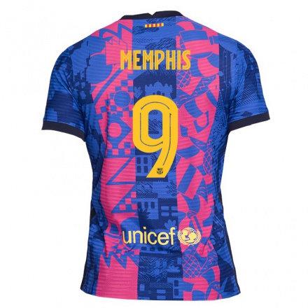 Enfant Football Maillot Memphis Depay #9 Rose Bleue Tenues Third 2021/22 T-shirt