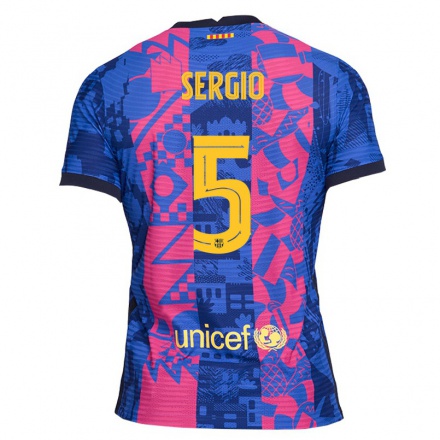 Enfant Football Maillot Sergio Busquets #5 Rose Bleue Tenues Third 2021/22 T-shirt