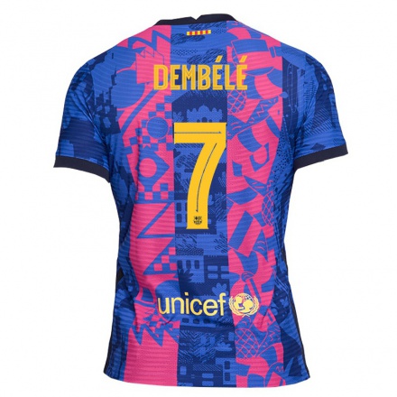 Enfant Football Maillot Ousmane Dembele #7 Rose Bleue Tenues Third 2021/22 T-shirt