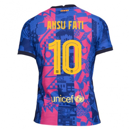 Enfant Football Maillot Ansu Fati #10 Rose Bleue Tenues Third 2021/22 T-Shirt