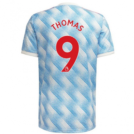 Homme Football Maillot Martha Thomas #9 Bleu Blanc Tenues Extérieur 2021/22 T-Shirt