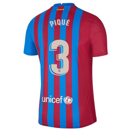 Homme Football Maillot Gerard Pique #3 Bleu Marron Tenues Domicile 2021/22 T-Shirt