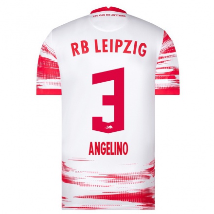 Homme Football Maillot Angelino #3 Rouge Blanc Tenues Domicile 2021/22 T-Shirt