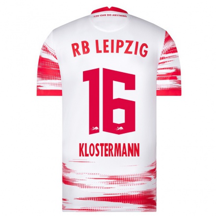 Homme Football Maillot Lukas Klostermann #16 Rouge Blanc Tenues Domicile 2021/22 T-Shirt