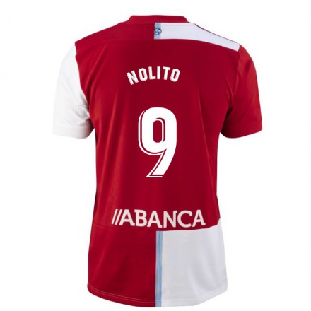 Homme Football Maillot Nolito #9 Rouge Blanc Tenues Extérieur 2021/22 T-shirt