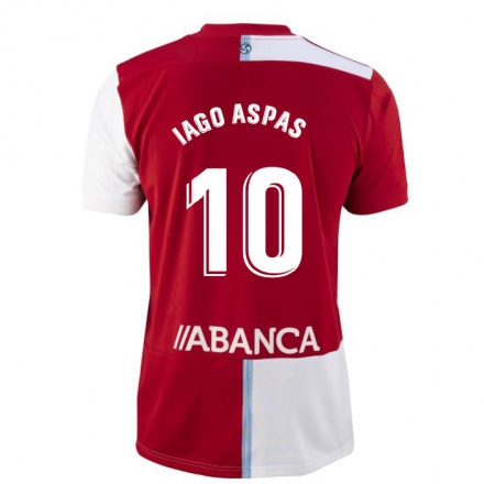 Homme Football Maillot Iago Aspas #10 Rouge Blanc Tenues Extérieur 2021/22 T-Shirt
