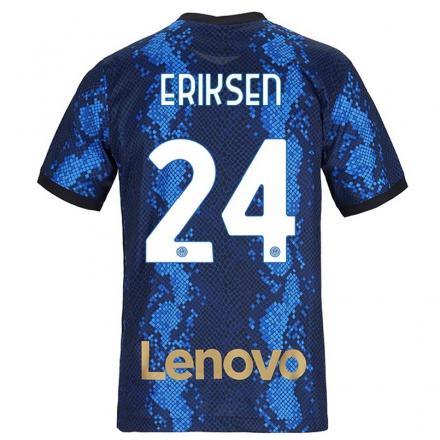 Homme Football Maillot Christian Eriksen #24 Bleu Foncé Tenues Domicile 2021/22 T-Shirt