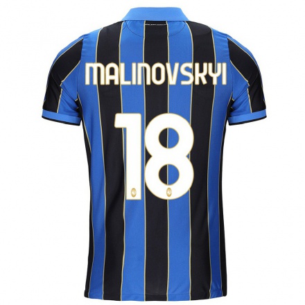 Homme Football Maillot Ruslan Malinovskyi #18 Noir Bleu Tenues Domicile 2021/22 T-Shirt
