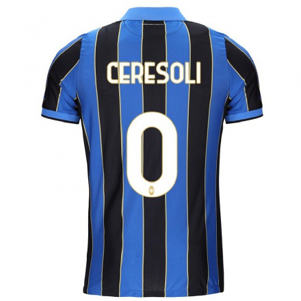 Homme Football Maillot Andrea Ceresoli #0 Noir Bleu Tenues Domicile 2021/22 T-Shirt