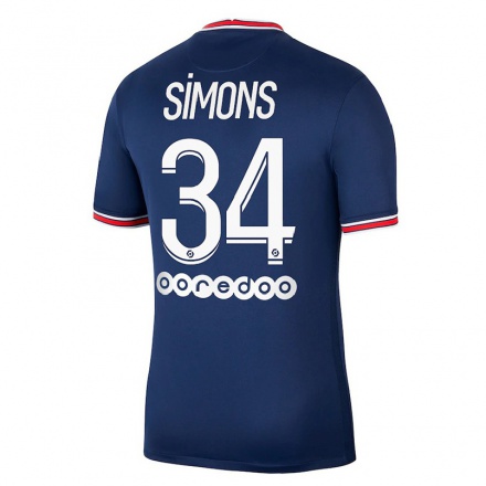 Homme Football Maillot Xavi Simons #34 Bleu Foncé Tenues Domicile 2021/22 T-Shirt