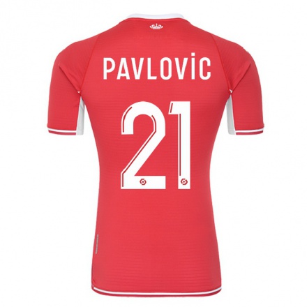 Homme Football Maillot Strahinja Pavlovic #21 Rouge Blanc Tenues Domicile 2021/22 T-shirt