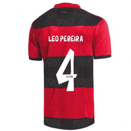 Homme Football Maillot Leo Pereira #4 Rouge Noir Tenues Domicile 2021/22 T-Shirt