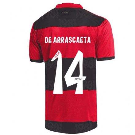 Homme Football Maillot Giorgian De Arrascaeta #14 Rouge Noir Tenues Domicile 2021/22 T-shirt