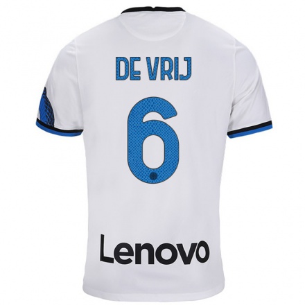 Homme Football Maillot Stefan de Vrij #6 Blanc Bleu Tenues Extérieur 2021/22 T-Shirt