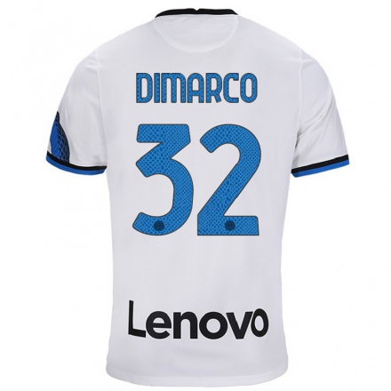 Homme Football Maillot Federico Dimarco #32 Blanc Bleu Tenues Extérieur 2021/22 T-Shirt