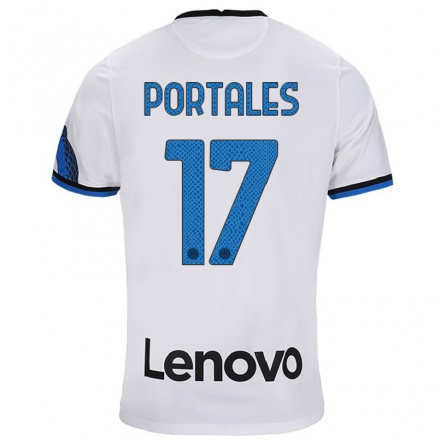 Homme Football Maillot Macarena Portales #17 Blanc Bleu Tenues Extérieur 2021/22 T-shirt