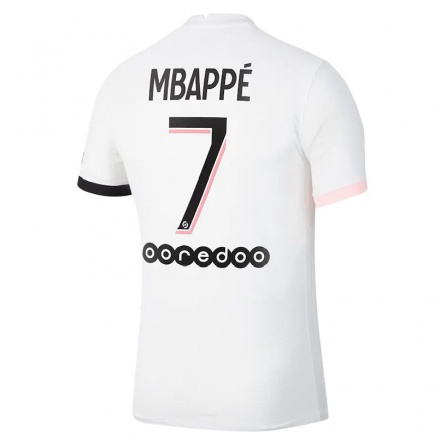 Homme Football Maillot Kylian Mbappe #7 Blanc Rose Tenues Extérieur 2021/22 T-Shirt
