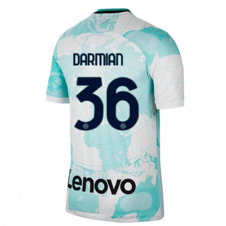 Kandiny Enfant Maillot Matteo Darmian #36 Vert Clair Blanc Troisieme 2022/23 T-shirt