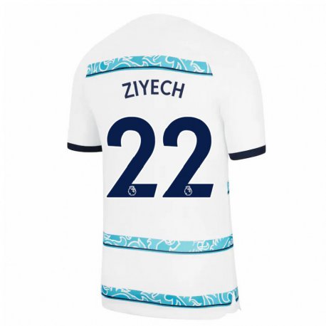 Kandiny Enfant Maillot Hakim Ziyech #22 Blanc Bleu Clair Troisieme 2022/23 T-shirt