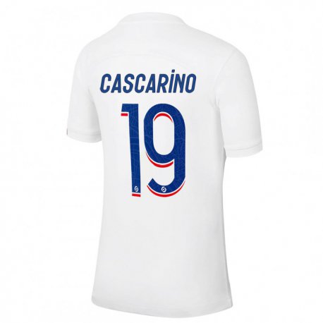 Kandiny Enfant Maillot Estelle Cascarino #19 Blanc Bleu Troisieme 2022/23 T-shirt