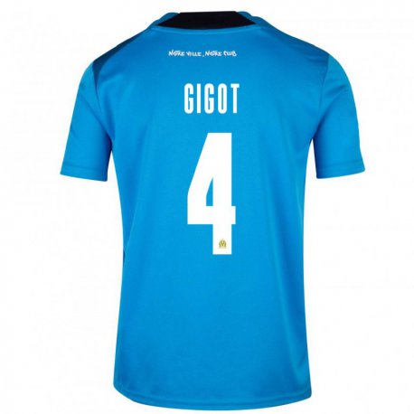Kandiny Enfant Maillot Samuel Gigot #4 Bleu Foncé Blanc Troisieme 2022/23 T-shirt