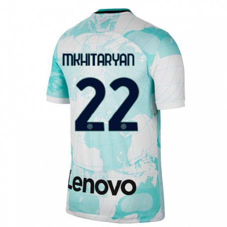 Kandiny Homme Maillot Henrikh Mkhitaryan #22 Vert Clair Blanc Troisieme 2022/23 T-shirt