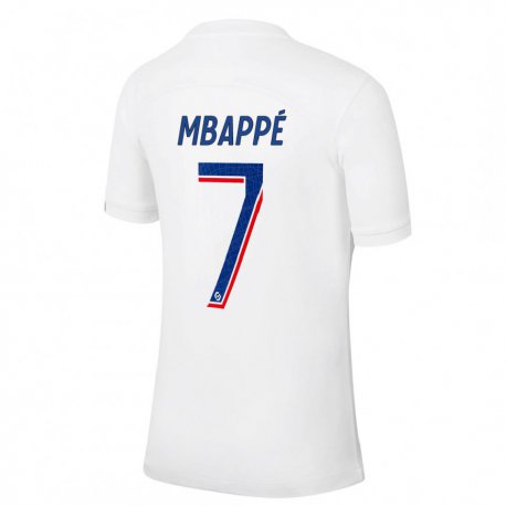 Kandiny Homme Maillot Kylian Mbappe #7 Blanc Bleu Troisieme 2022/23 T-shirt