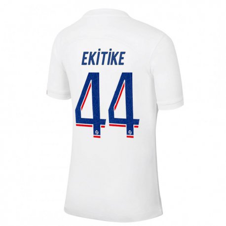 Kandiny Homme Maillot Hugo Ekitike #44 Blanc Bleu Troisieme 2022/23 T-shirt