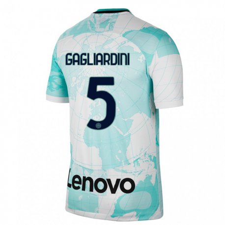 Kandiny Femme Maillot Roberto Gagliardini #5 Vert Clair Blanc Troisieme 2022/23 T-shirt
