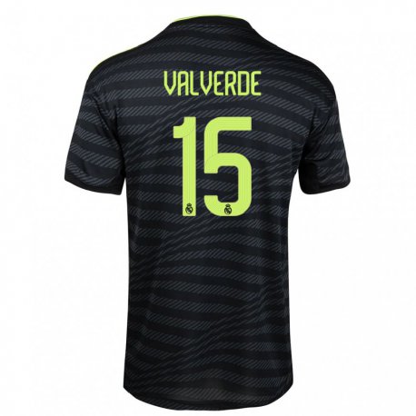 Kandiny Femme Maillot Federico Valverde #15 Noir Gris Foncé Troisieme 2022/23 T-shirt
