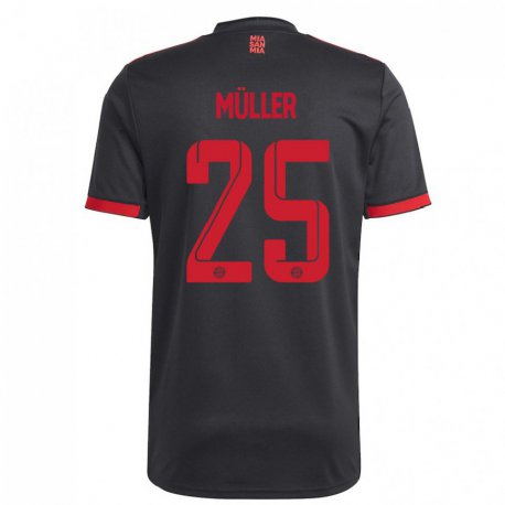 Kandiny Femme Maillot Thomas Muller #25 Noir Et Rouge Troisieme 2022/23 T-shirt