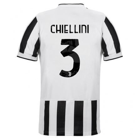 Femme Maillot Giorgio Chiellini #3 Blanc Noir Tenues Domicile 2021/22 T-shirt