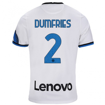 Femme Football Maillot Denzel Dumfries #2 Blanc bleu Tenues Extérieur 2021/22 T-Shirt