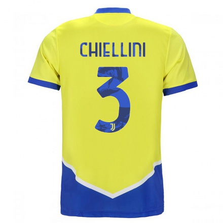 Femme Football Maillot Giorgio Chiellini #3 Bleu Jaune Tenues Third 2021/22 T-Shirt